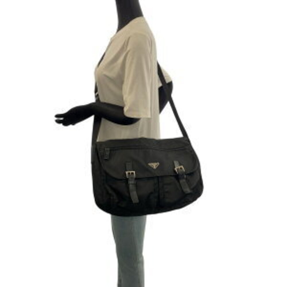 Prada messenger logo Tessuto shoulder plate bag leather nylon black triangular - Picture 7 of 10